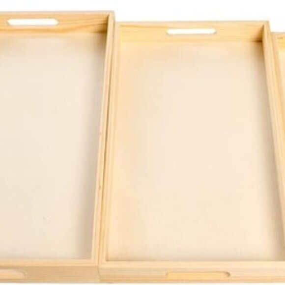 Multicraft Wooden Nested Serving Trays, Set of 5, Unfinished Natural Wood Trays - Picture 3 of 7